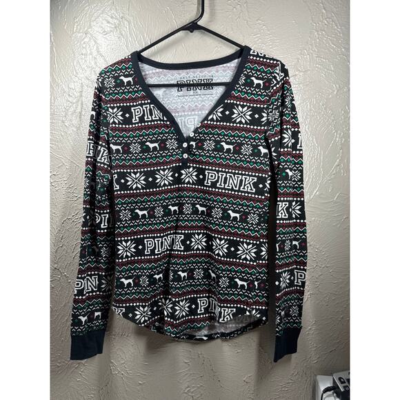 NWOT Victoria's Secret PINK Long Sleeve Thermal Sleep Top Pajamas Size Medium - Picture 1 of 5